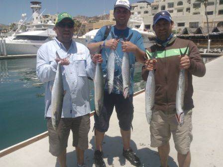 Return and New VIP Guests Dr. Oscar Vela, Eric Fernandez, and German Guittierez, vistiing from Houston, Texas and their bounty from panga fishing with us on Monday June 10, 2013