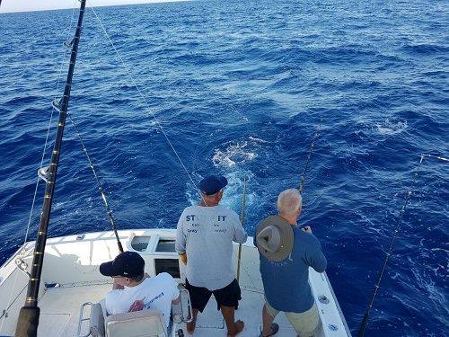 Return VIP Guest Chris Blackstock visiting from Thornton, Colorado fishing with friends Rick Battistelli, Mike Haider, and Steve Henry.