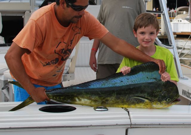 Here is nicholas’ fish. His was the biggest even though in the family pic he is holding a little one. He reeled that in with coaching from Eduardo and it was side hooked so even harder to reel in.