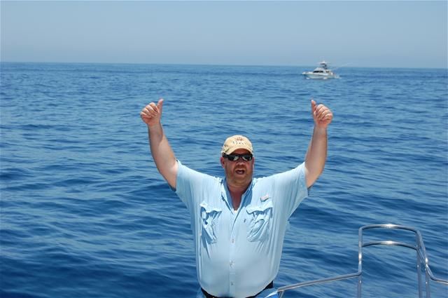 Returning VIP Guest and Owner Chris from Omaha, Nebraska having another great day on 37′ Bertram Sportfisher