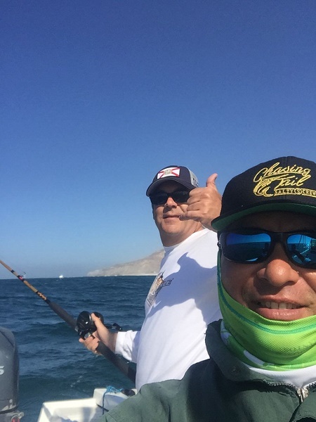 Return VIP Guest Chuck Mune visiting from Escondido, California panga fishing and catching with Capt Hugo.May 1, 2017