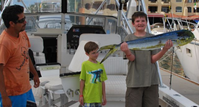 We had a great time and our kids are hooked. Nicholas, our 7 yr old caught a dorado as big as him. He made us leave him alone and he reeled him in alone with a little help on the rod pulling by Eduardo. He was awesome with the kids.