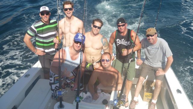VIP Guests Matthew, Dave, Greg, Kris, Alex, Randy and Joe half day aboard our 30′ Bertram ..