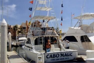 Kevin and I had a great experience fishing aboard “Cabo Magic” with Capt Hector and ChaCha. That morning as we headed out I saw the lures being prepared for us and Kevin said to me “These guys are all business” Within the next hour we landed a 180lb Striped Marlin. Soon after the Capt put us on Dorado one after the other. The crew worked well together and next thing I know we reel in Two Sailifish back to back. I reeled in another Dorado and Kevin gets one more Sailfish. To finish off a perfect day I get a big bull Dorado. We’ll never forget fishing with Capt Hector and ChaCha. They were courteous, and made the effort to show us the best time possible. “Cabo Magic” had the best display of flags on the outriggers that day. Hope you enjoy the pictures