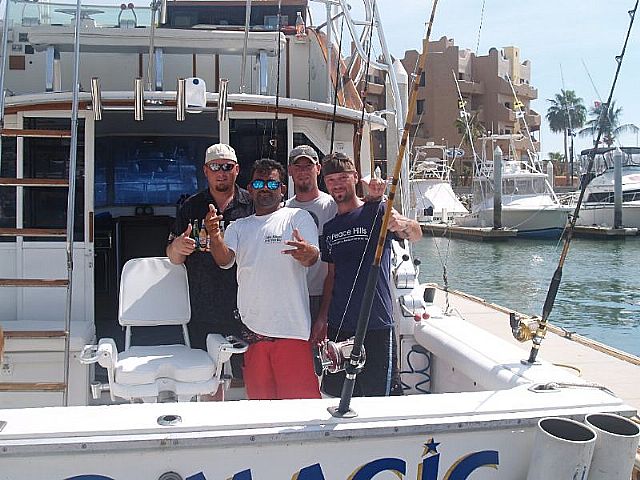 Return VIP Guests Mitch & Family visiting from Edmonton, Alberta Canada fishing aboard 35′ Bertram “CABO MAGIC” released 8 Striped Marlin + 1 Pez Bella (Pacific Sailfish) + boated 8 Dorado. Still Hunting Wahoo …….