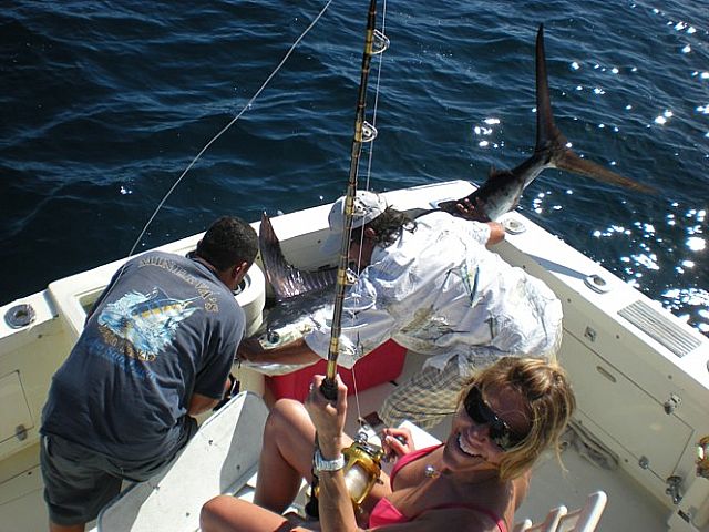 Wanted to drop you a quick note of thanks. Karen and I had a great time in Cabo and the trip with Carlos and crew was the highlight. The crew worked hard and Karen caught her first fish.. a 130-40lb marlin in the last 10 minutes of the day!