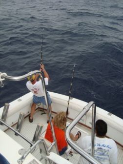 It was an experience to say the least, we were told we were lucky because we actually had two blue marlins hit at the same time which meant Jean and I were fighting our fish at the same time, she was sitting while I stood.