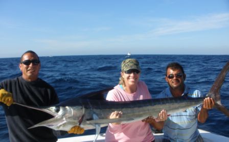 Here is one of Karen with first Marlin of day.