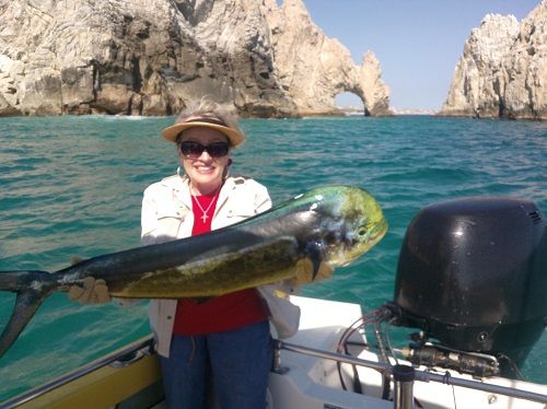 VIP Guest Shirley Rauter from Altadena, California visiting aboard the Princess Cruise fished with Capt Justo on Thurs Oct 23rd – 2 Dorado!