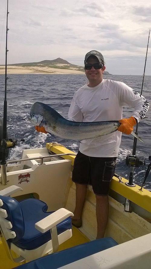VIP Guest Josh Isenhour visiting from Bryan, Texas panga fished with our Capt Justo Dec 11, 2015 and caught dorado including this one.