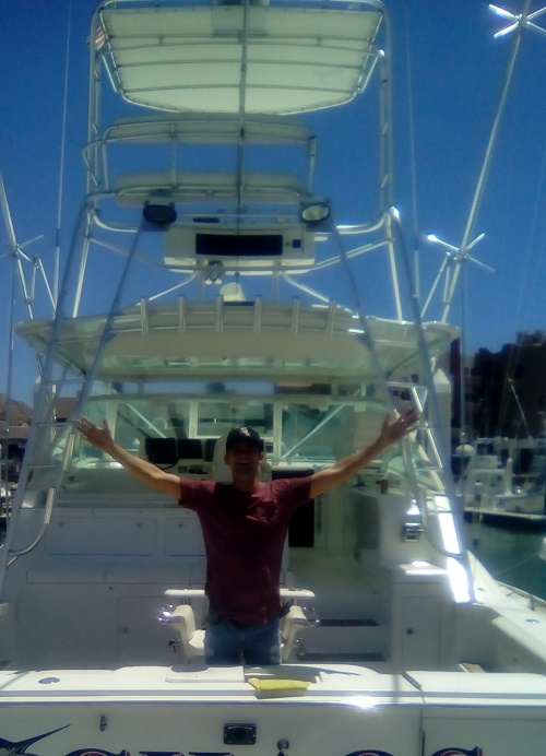 Sean O’Pry with Capt Ivan on 45′ Cabo Express.. Saturday 16 April 2016