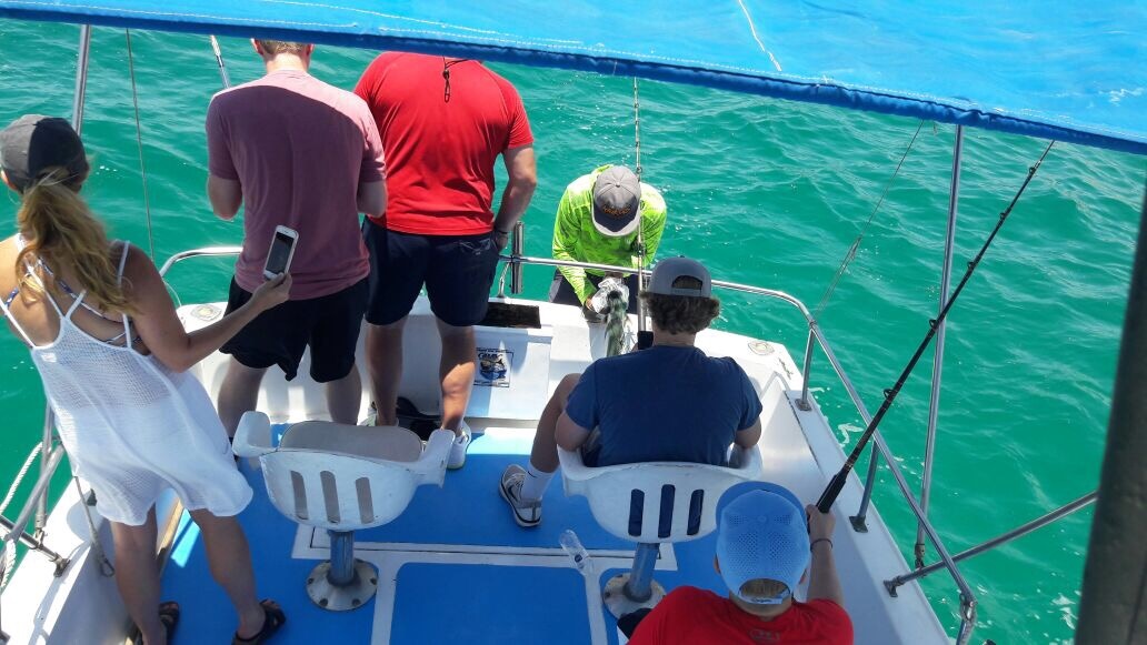 Visiting from Naperville, IllinoisFrank & Heather Degregorio with sons Logan (age 13) Cole (age 16) and Luke (age 18) spent some time today with Capt Jose (29′) doing some inshore fishing.