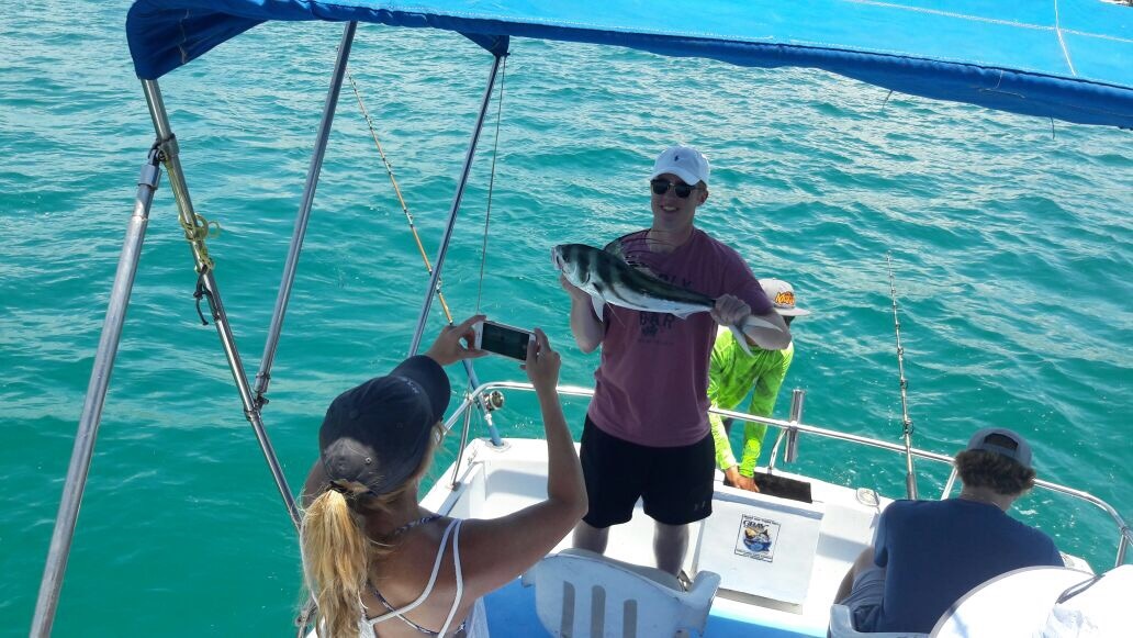 Visiting from Naperville, IllinoisFrank & Heather Degregorio with sons Logan (age 13) Cole (age 16) and Luke (age 18) spent some time today with Capt Jose (29′) doing some inshore fishing.