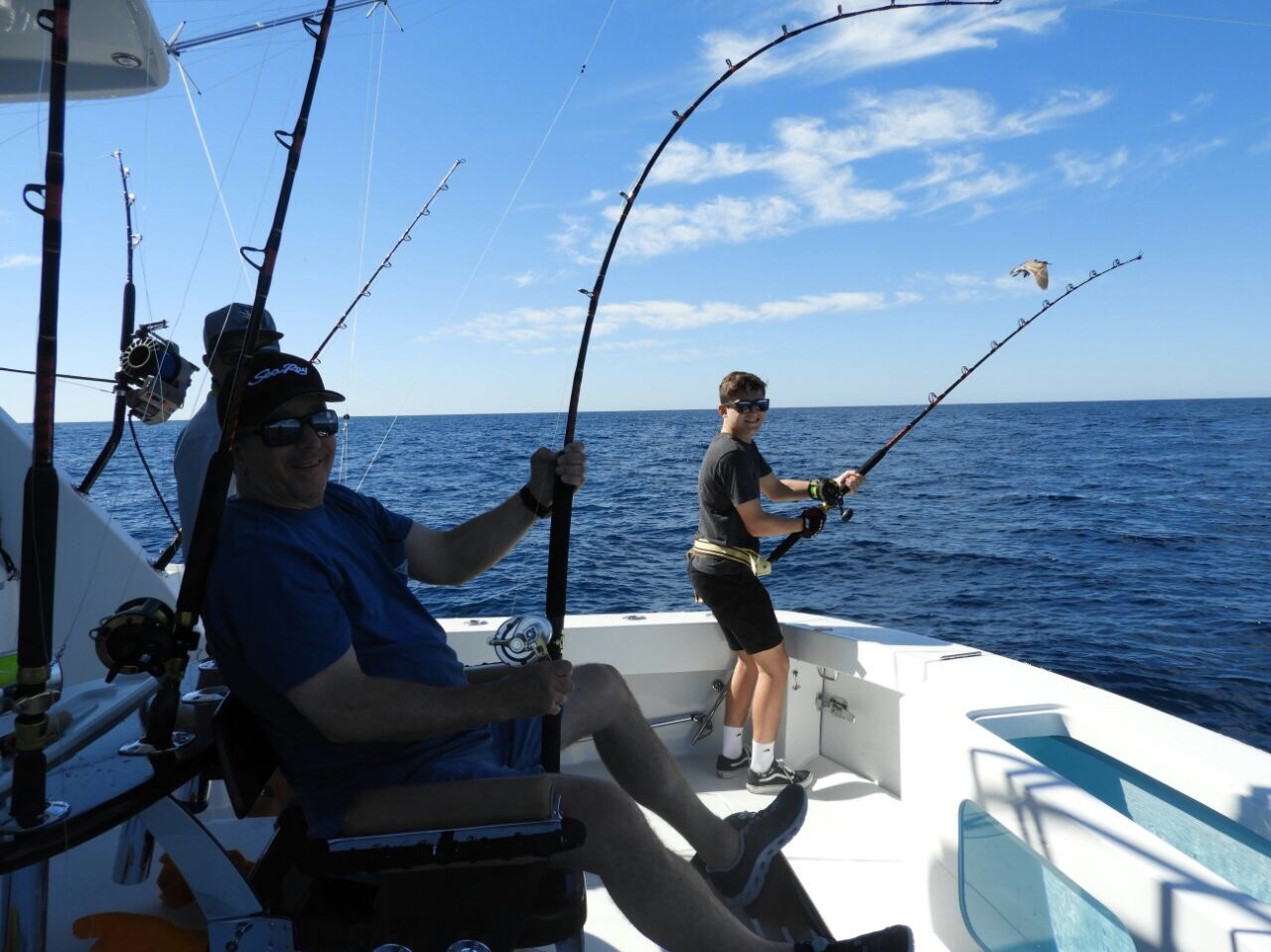 Visiting from Coto de Caza, CaliforniaVIP Guests Brian Hill and son Brandon had an #Outstanding Day today on the 65′ Hatteras with Capt Ruben and Marineros muy Bueno Alberto and Jose catching and releasing 4 Marlin and boating 1 Dorado!