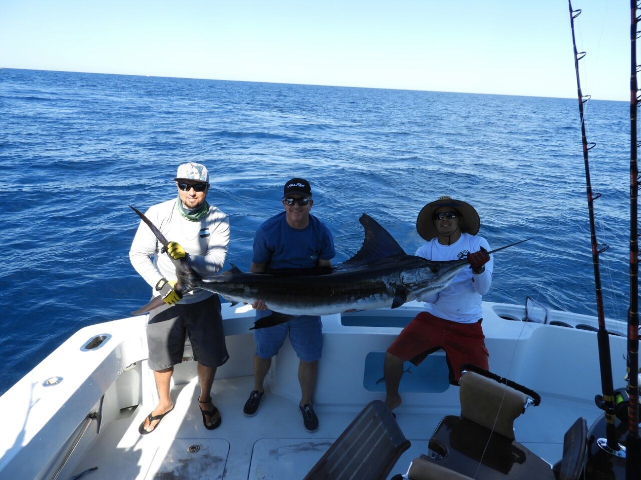 Visiting from Coto de Caza, CaliforniaVIP Guests Brian Hill and son Brandon had an #Outstanding Day today on the 65′ Hatteras with Capt Ruben and Marineros muy Bueno Alberto and Jose catching and releasing 4 Marlin and boating 1 Dorado!