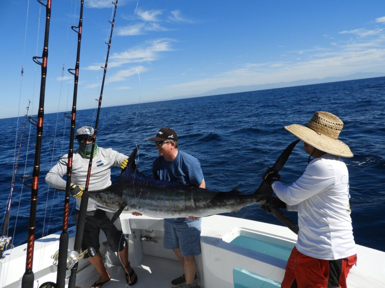 Visiting from Coto de Caza, CaliforniaVIP Guests Brian Hill and son Brandon had an #Outstanding Day today on the 65′ Hatteras with Capt Ruben and Marineros muy Bueno Alberto and Jose catching and releasing 4 Marlin and boating 1 Dorado!