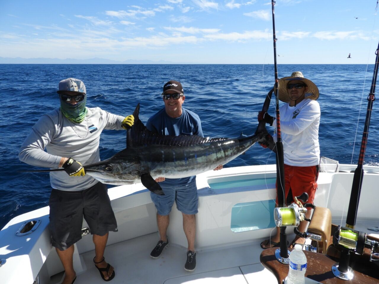 Visiting from Coto de Caza, CaliforniaVIP Guests Brian Hill and son Brandon had an #Outstanding Day today on the 65′ Hatteras with Capt Ruben and Marineros muy Bueno Alberto and Jose catching and releasing 4 Marlin and boating 1 Dorado!