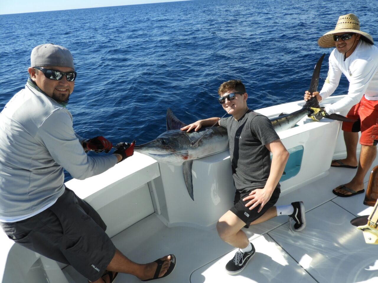Visiting from Coto de Caza, CaliforniaVIP Guests Brian Hill and son Brandon had an #Outstanding Day today on the 65′ Hatteras with Capt Ruben and Marineros muy Bueno Alberto and Jose catching and releasing 4 Marlin and boating 1 Dorado!