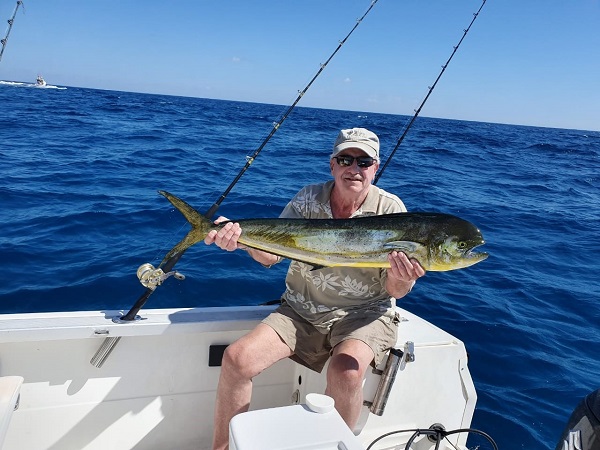 Return VIP Guest Dr. Jim Forsythe visiting from Clovis California and this nice Dorado caught fishing with Capt Justo.